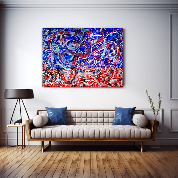 ZAZIE BLUE and RED Philadelphia 76ers ABSTRACT CANVAS ART PRINT