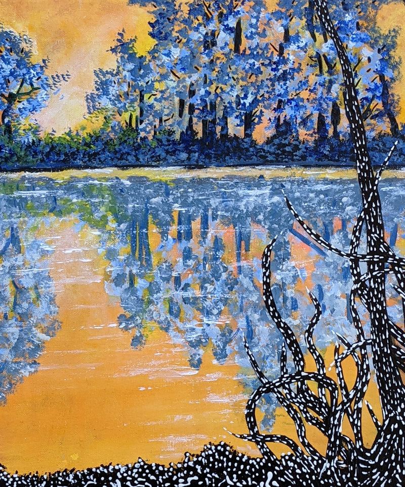 blue landscape acrylic painting