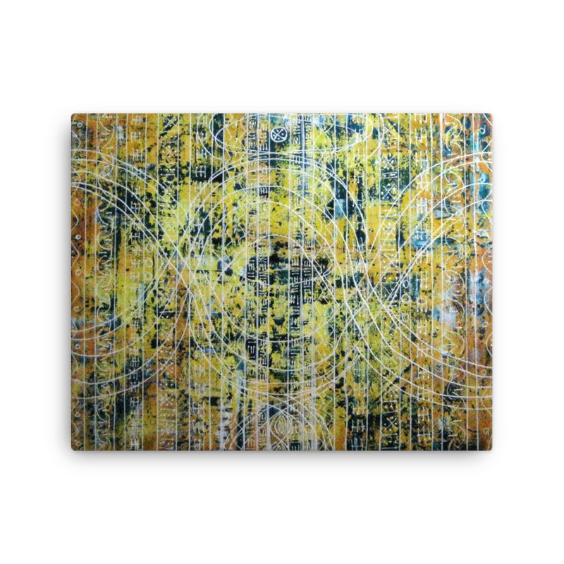 Yellow and Teal Abstract Acrylic Painting