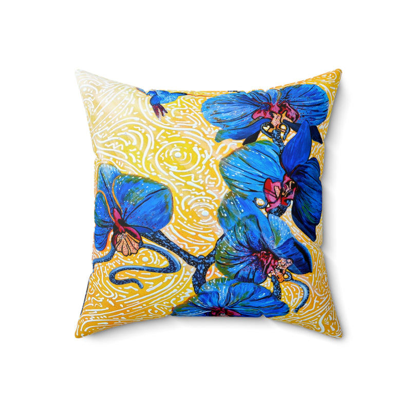 ORCHIDS AND HUMMINGBIRD ABSTRACT THROW PILLOWS