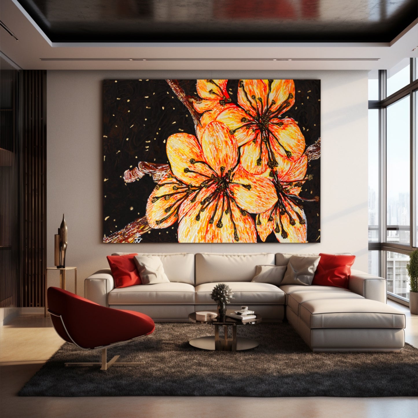 the Golden Ukon Sakura  Abstract Canvas Painting