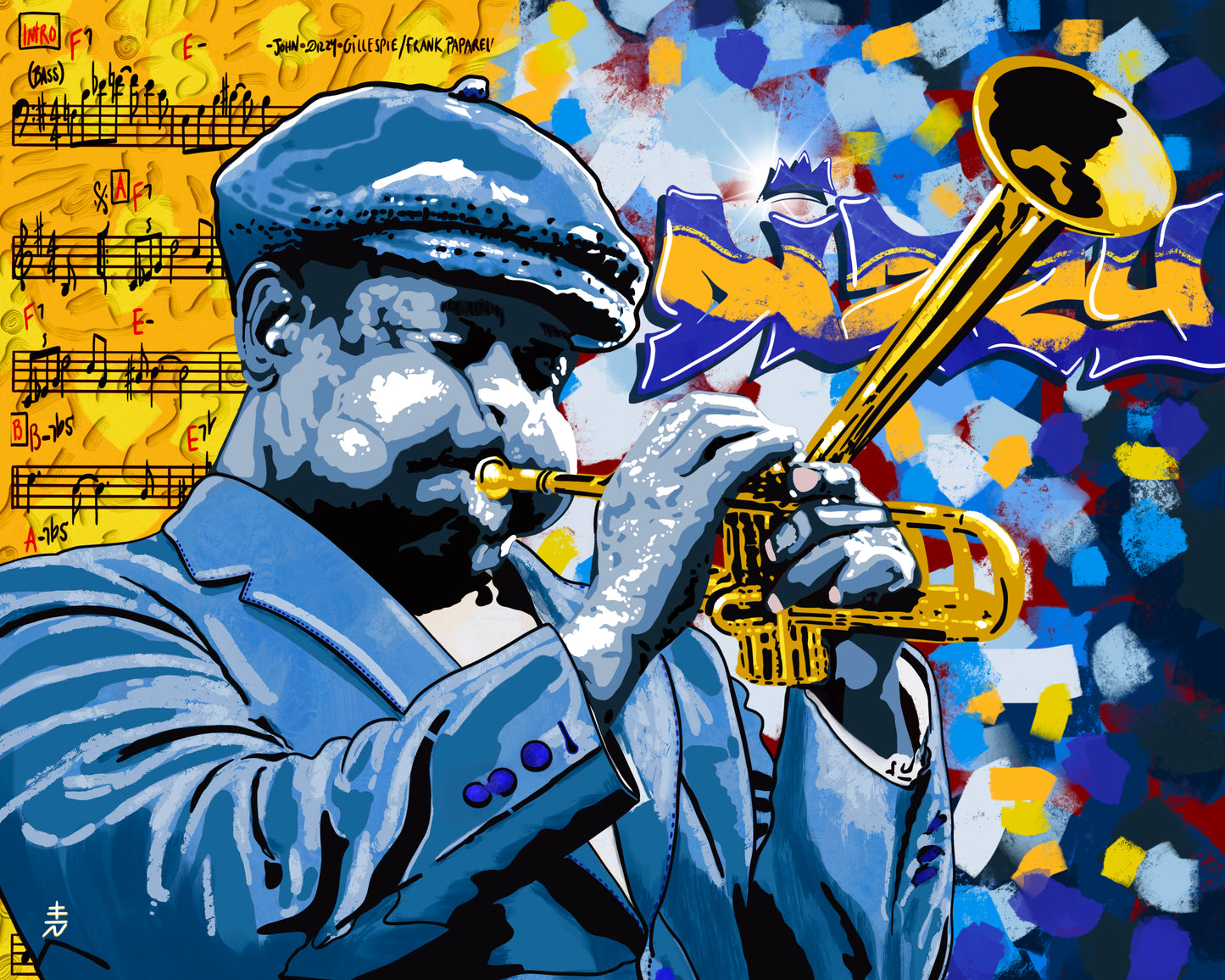 DIZZY GILLESPIE - ACRYLIC ON ACRYLIC GLASS PAINTING - 24x30