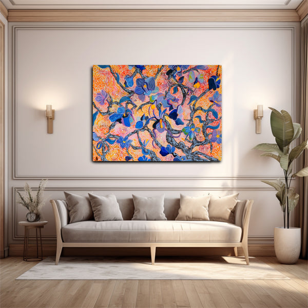 BLUE ORCHIDS ABSTRACT FLOWERS CANVAS PRINT