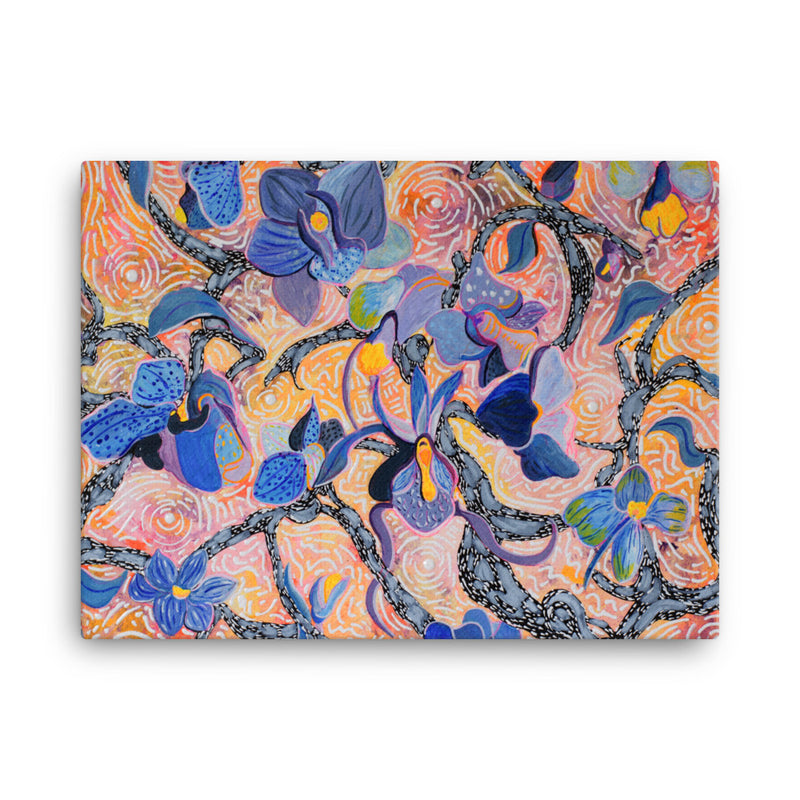 BLUE ORCHIDS Abstract FLOWERS painting