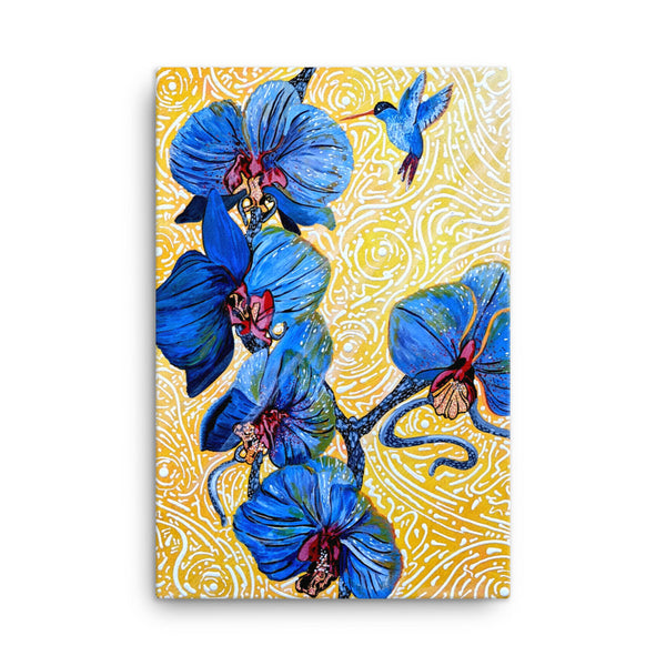 ORCHIDS AND HUMMINGBIRD CANVAS PRINT