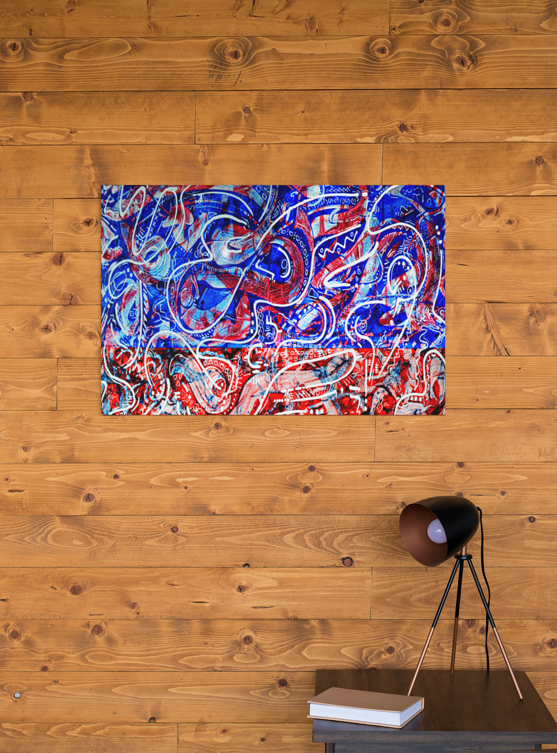 Zazie Blue and Red Abstract Art Painting on Canvas