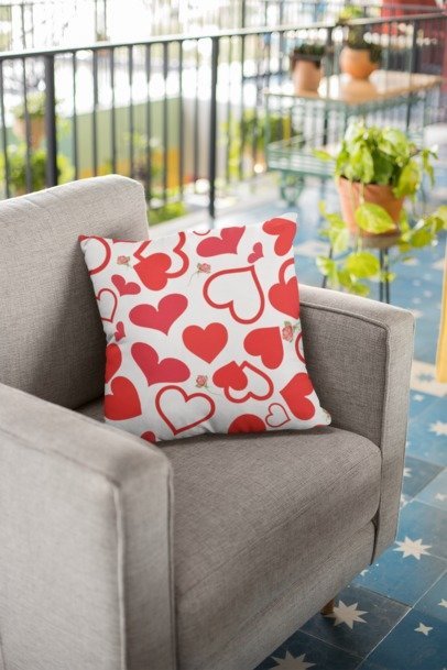 HEARTS AND RED ROSES ABSTRACT THROW PILLOW 
