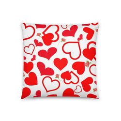 Red Hearts and Roses Throw Pillow