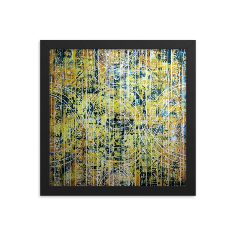 TEAL AND YELLOW FRAMED ARTWORK