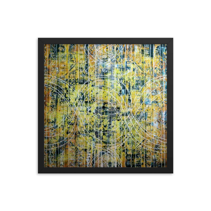 TEAL AND YELLOW FRAMED ARTWORK
